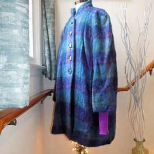 ALORNA Petite Vintage Fuzzy Jacket Coat Purple & Blue Women's Plus Size 16P/1X